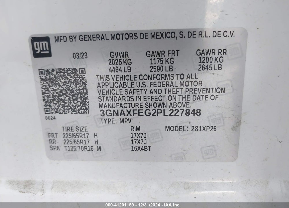 2023 CHEVROLET EQUINOX FWD 1FL VIN: 3GNAXFEG2PL227848