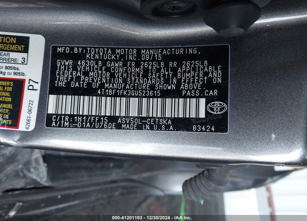 2016 TOYOTA CAMRY VIN: 4T1BF1FK3GU523615