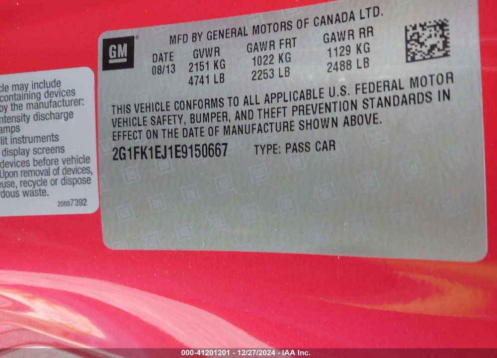 2014 CHEVROLET CAMARO 2SS VIN: 2G1FK1EJ1E9150667
