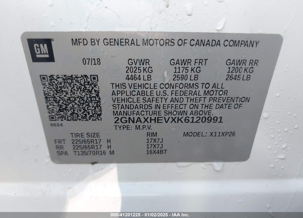 2019 CHEVROLET EQUINOX LS VIN: 2GNAXHEVXK6120991