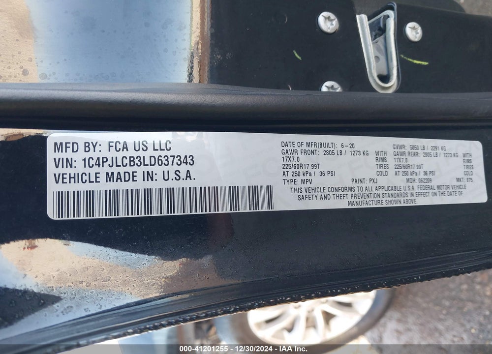 2020 JEEP CHEROKEE LATITUDE FWD VIN: 1C4PJLCB3LD637343