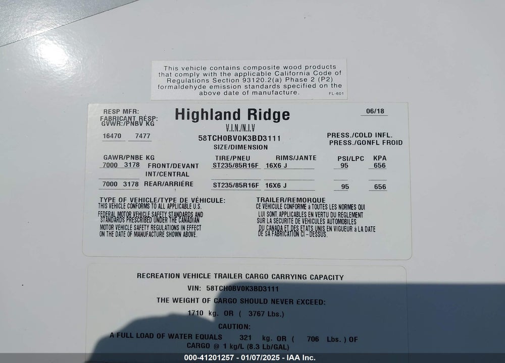 2019 OPEN RANGE 5TH WHEEL TRAVEL TRAILER VIN: 58TCH0BV0K3BD3111