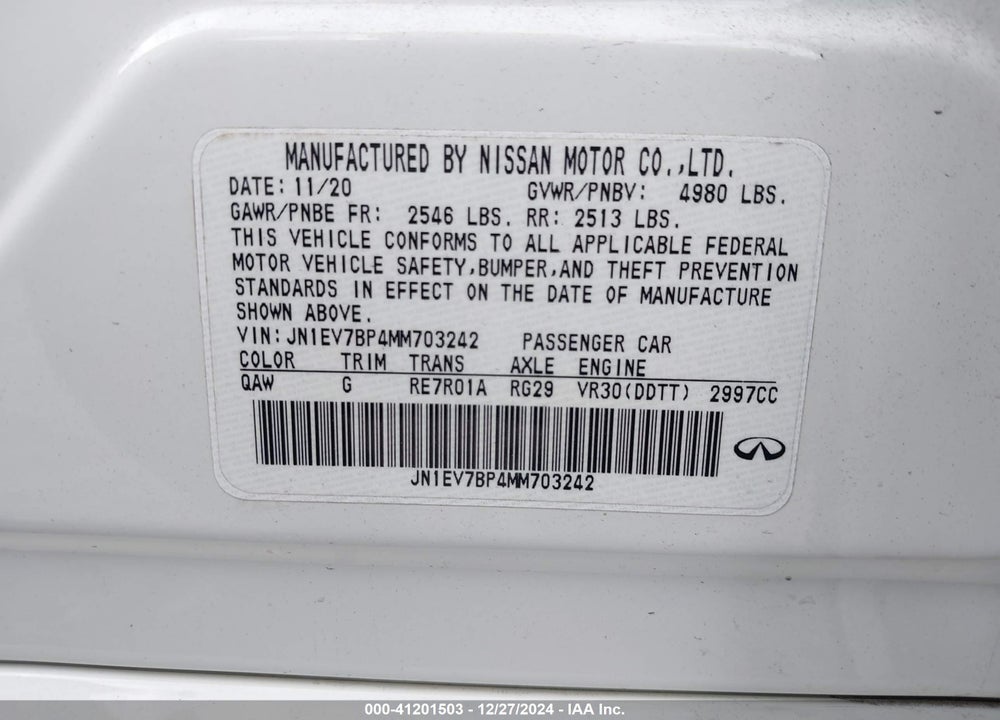 2021 INFINITI Q50 VIN: JN1EV7BP4MM703242