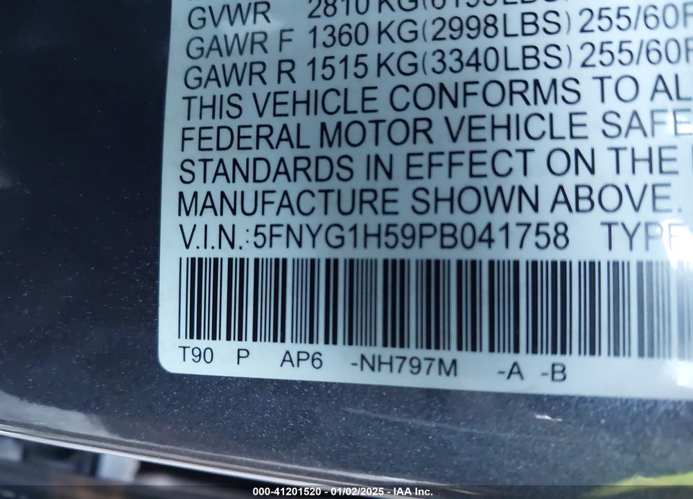 2023 HONDA PILOT AWD EX-L 7 PASSENGER VIN: 5FNYG1H59PB041758