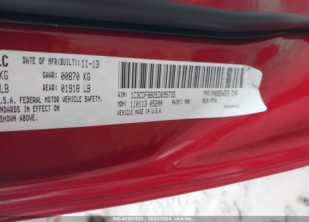 2014 DODGE DART VIN: 1C3CDFBB2ED695735