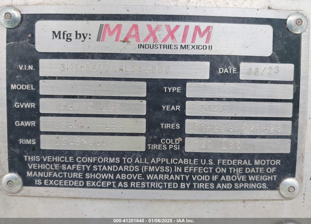 2024 MAXXIM INDUSTRIES S.A. TRAILER VIN: 3M9KS4028RL084609