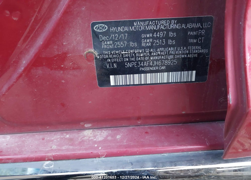 2018 HYUNDAI SONATA VIN: 5NPE34AF4JH678925