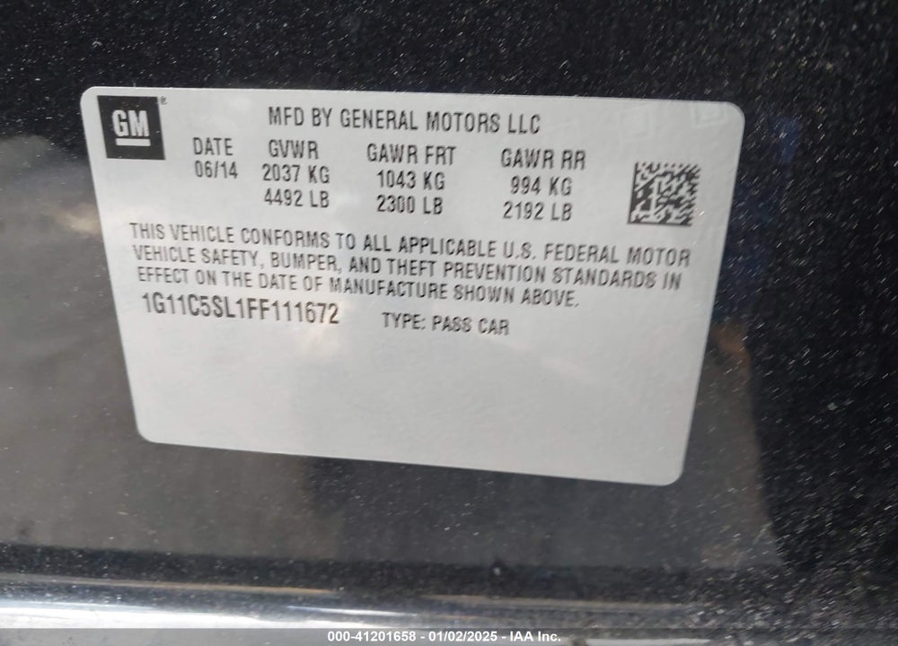 2015 CHEVROLET MALIBU 1LT VIN: 1G11C5SL1FF111672