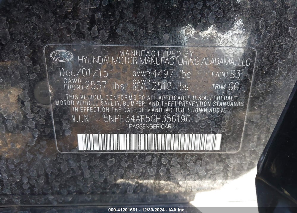 2016 HYUNDAI SONATA VIN: 5NPE34AF5GH356190