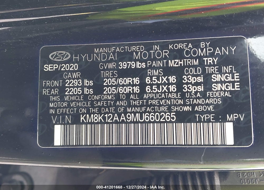 2021 HYUNDAI KONA SE VIN: KM8K12AA9MU660265