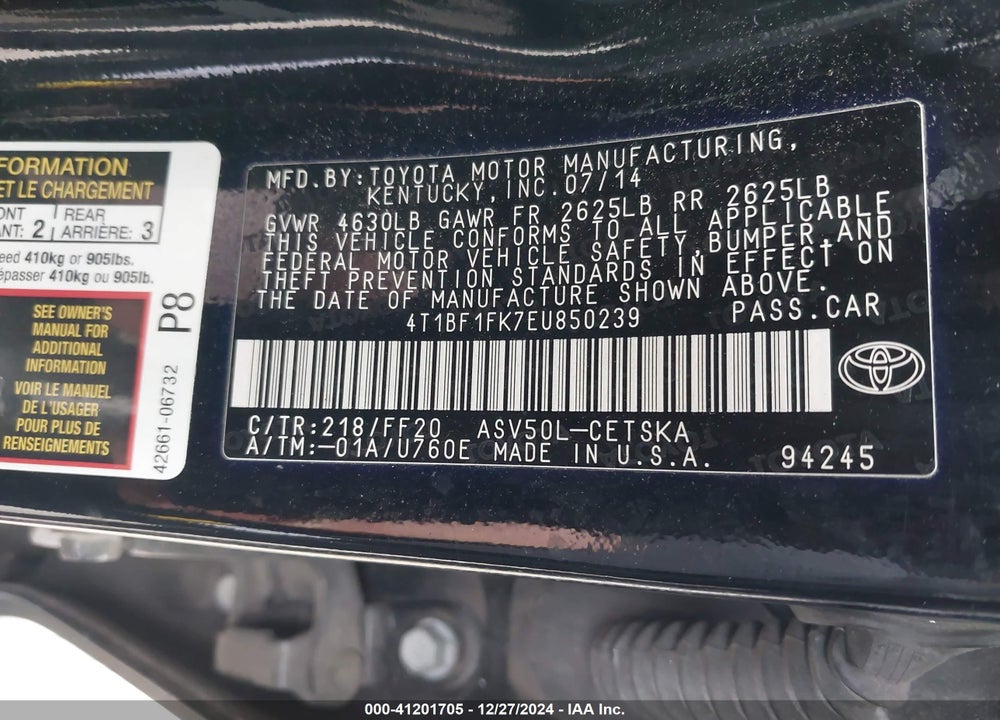 2014 TOYOTA CAMRY SE SPORT VIN: 4T1BF1FK7EU850239