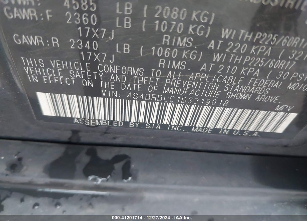 2013 SUBARU OUTBACK 2.5I LIMITED VIN: 4S4BRBLC1D3319018