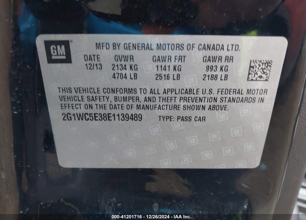 2014 CHEVROLET IMPALA LIMITED VIN: 2G1WC5E38E1139489