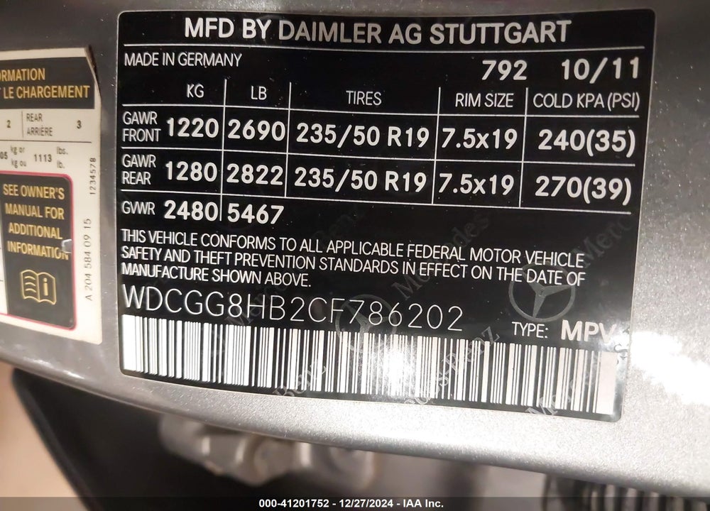 2012 MERCEDES-BENZ GLK 350 4MATIC VIN: WDCGG8HB2CF786202