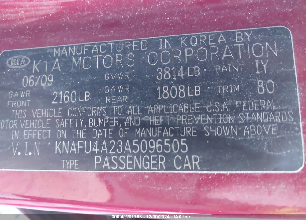 2010 KIA FORTE EX VIN: KNAFU4A23A5096505
