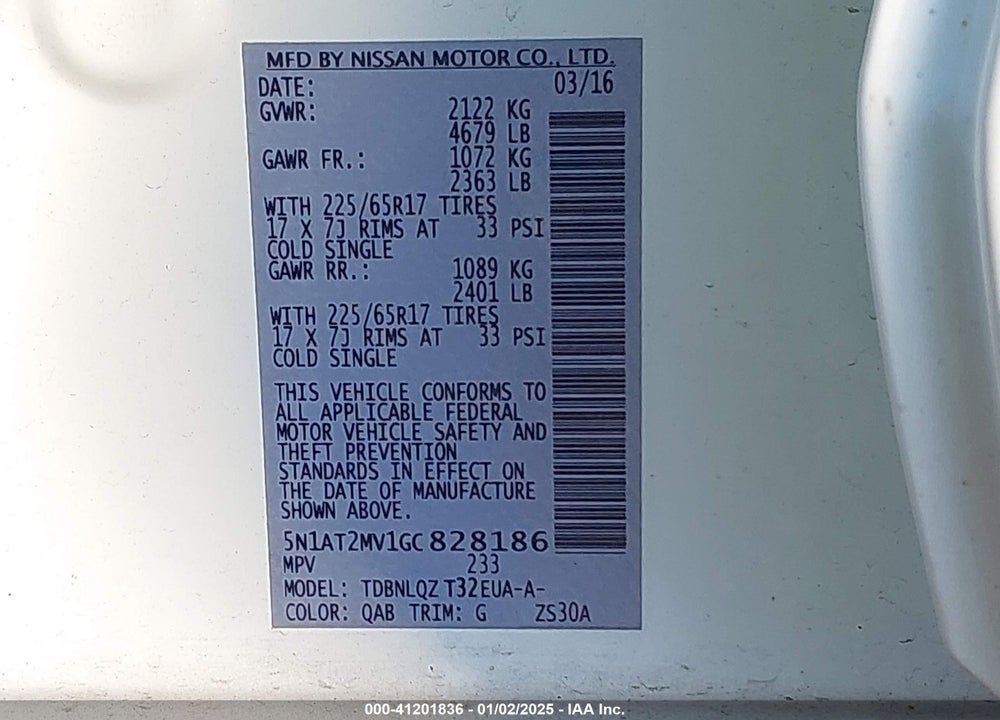 2016 NISSAN ROGUE VIN: 5N1AT2MV1GC828186