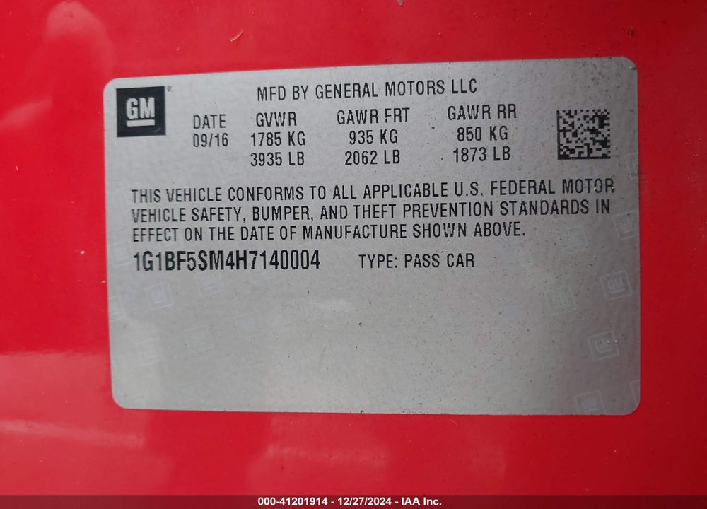 2017 CHEVROLET CRUZE VIN: 1G1BF5SM4H7140004
