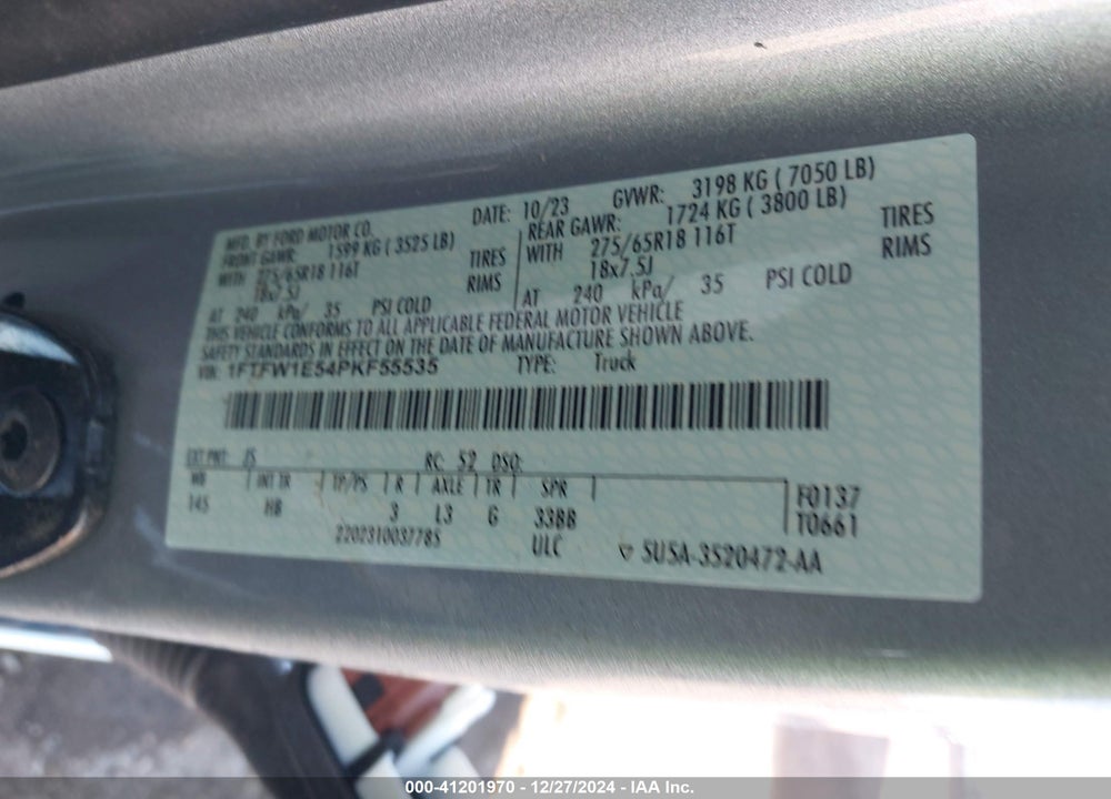 2023 FORD F-150 VIN: 1FTFW1E54PKF55535