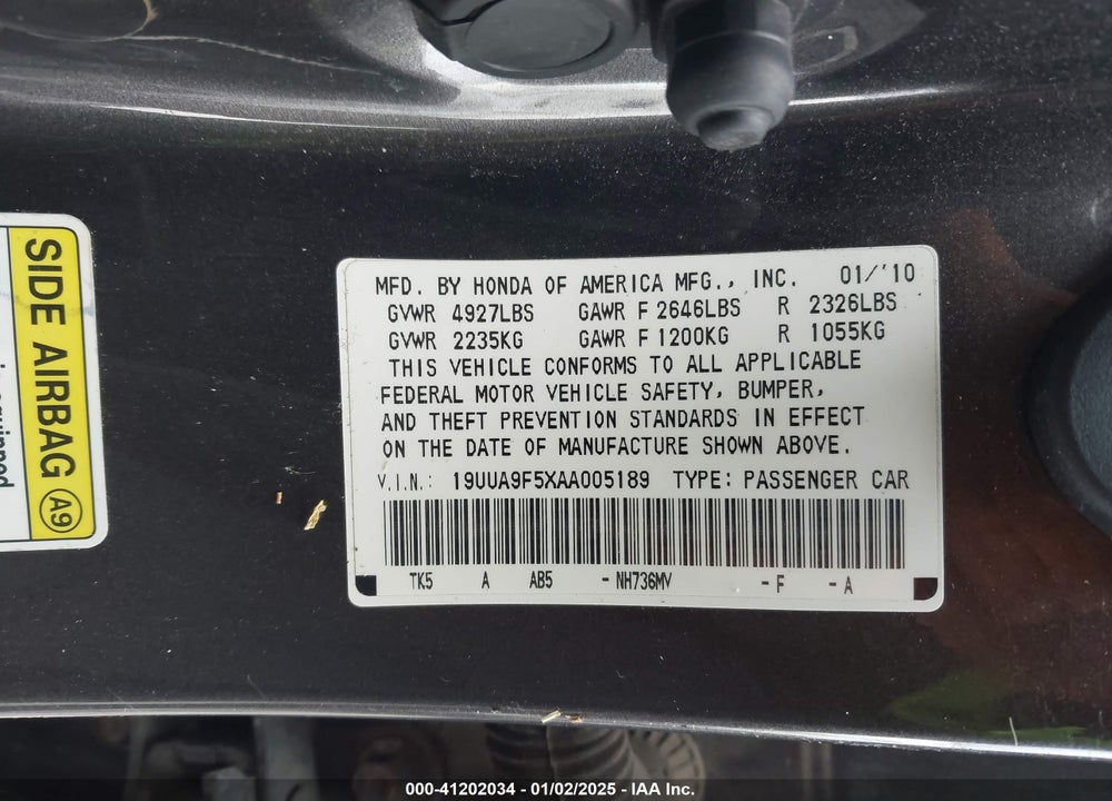 2010 ACURA TL VIN: 19UUA9F5XAA005189