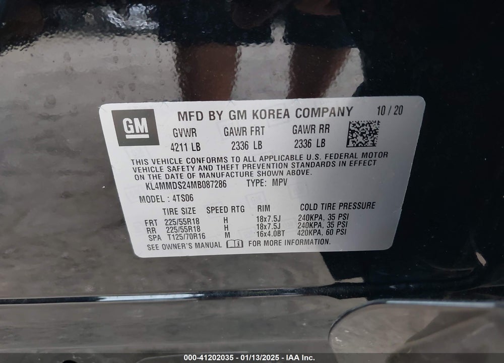 2021 BUICK ENCORE GX FWD SELECT VIN: KL4MMDS24MB087286