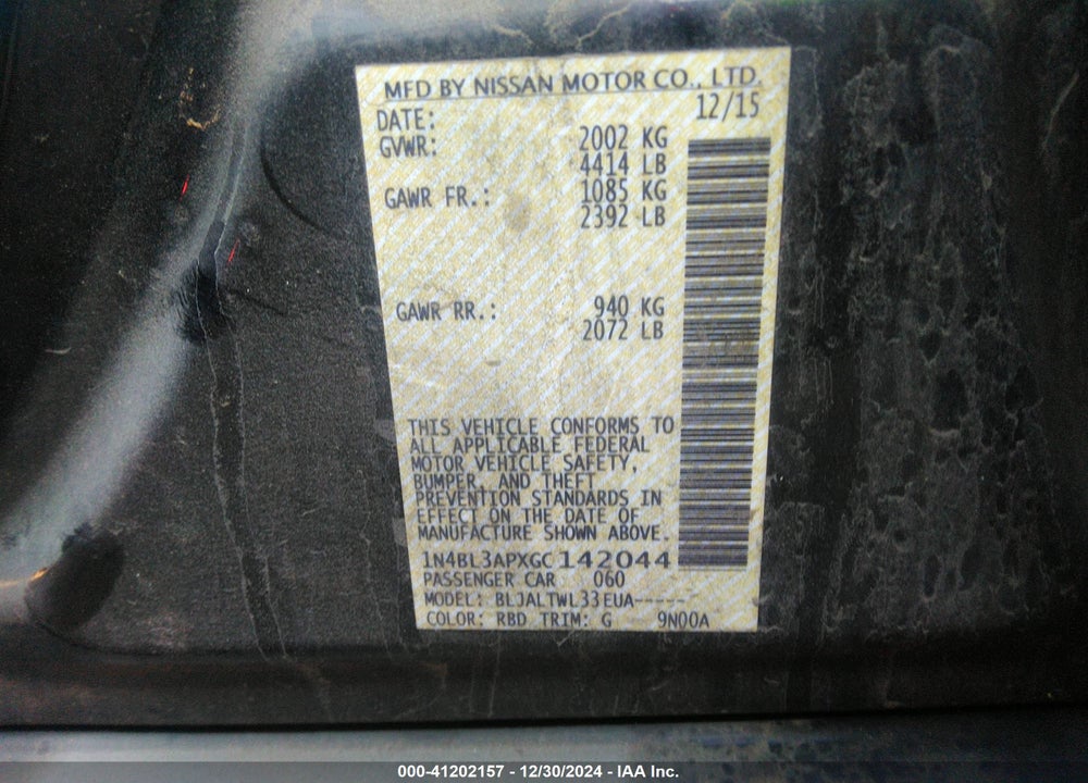 2016 NISSAN ALTIMA 3.5 SL VIN: 1N4BL3APXGC142044