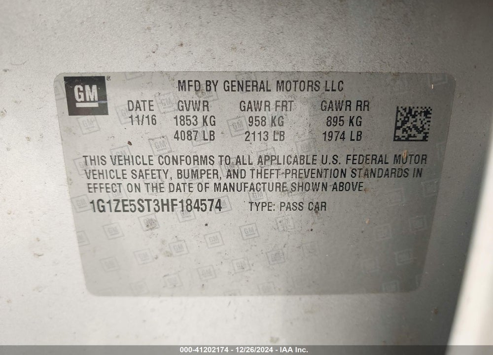 2017 CHEVROLET MALIBU 1LT VIN: 1G1ZE5ST3HF184574