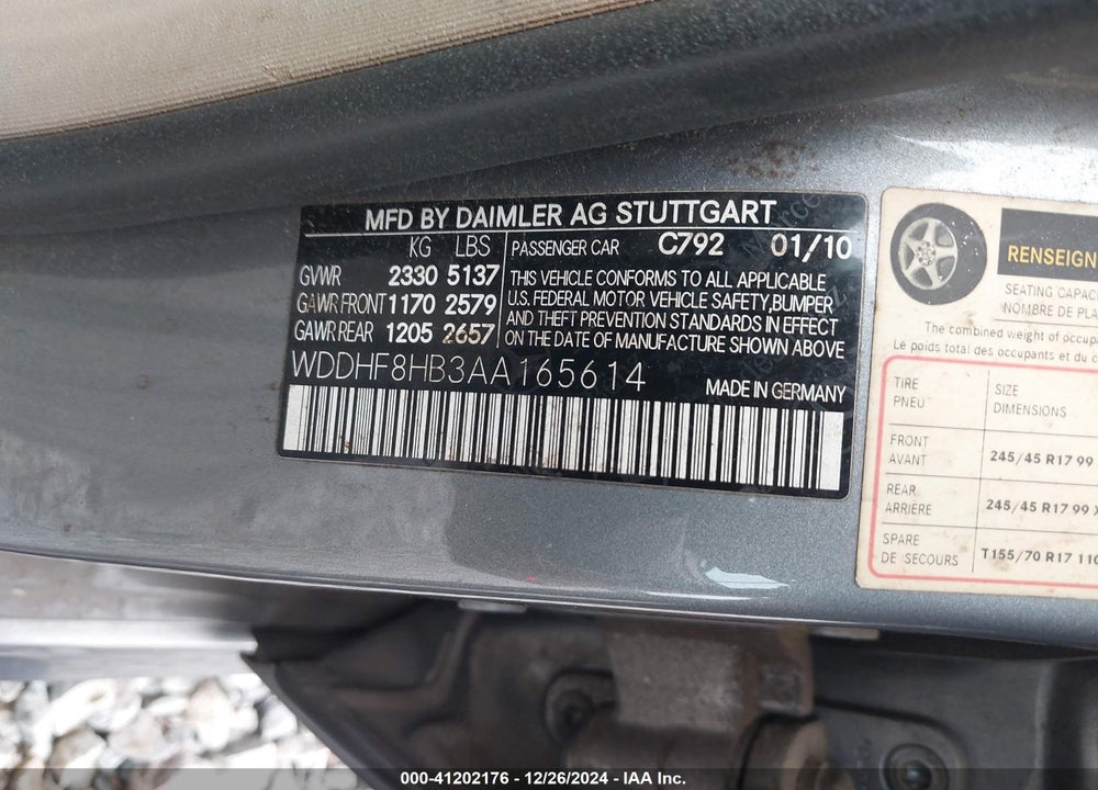 2010 MERCEDES-BENZ E 350 4MATIC VIN: WDDHF8HB3AA165614