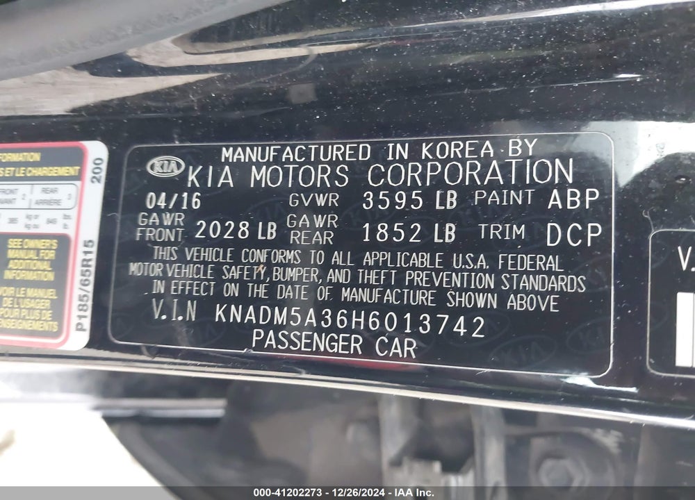 2017 KIA RIO VIN: KNADM5A36H6013742