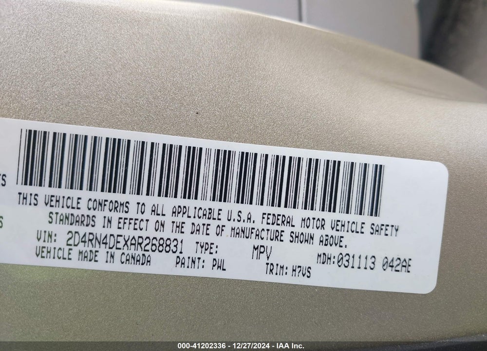 2010 DODGE GRAND CARAVAN SE VIN: 2D4RN4DEXAR268831