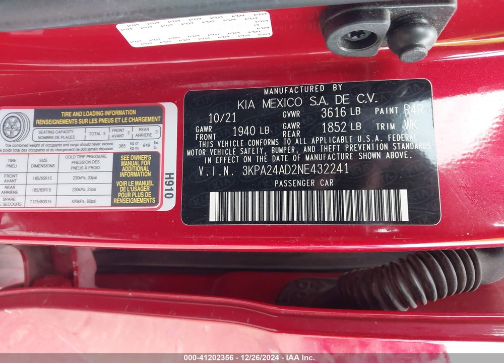 2022 KIA RIO VIN: 3KPA24AD2NE432241