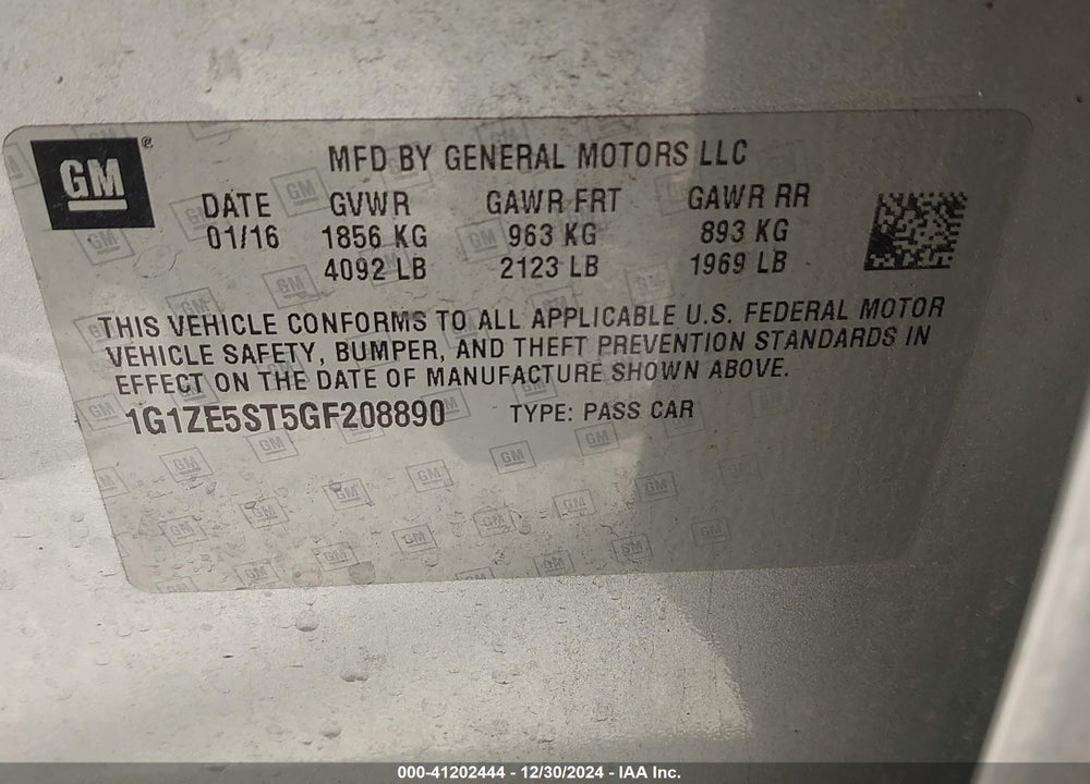 2016 CHEVROLET MALIBU VIN: 1G1ZE5ST5GF208890