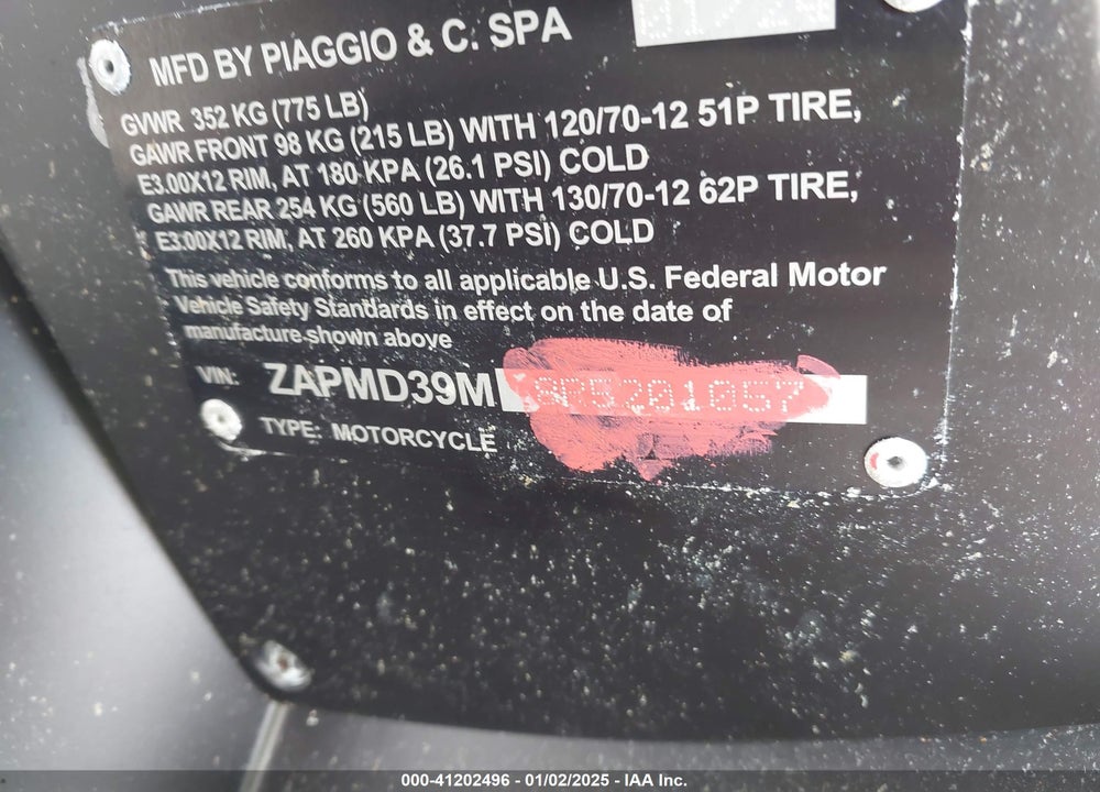 2024 VESPA GTS/SEI GIORNI 300 VIN: ZAPMD39M8R5201057