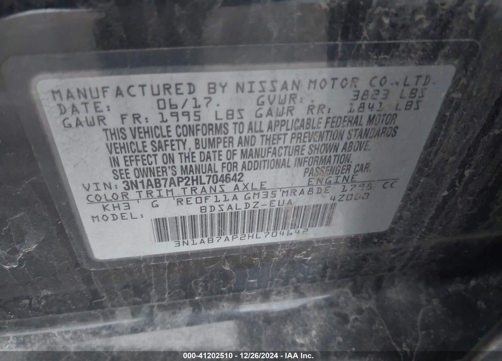 2017 NISSAN SENTRA VIN: 3N1AB7AP2HL704642