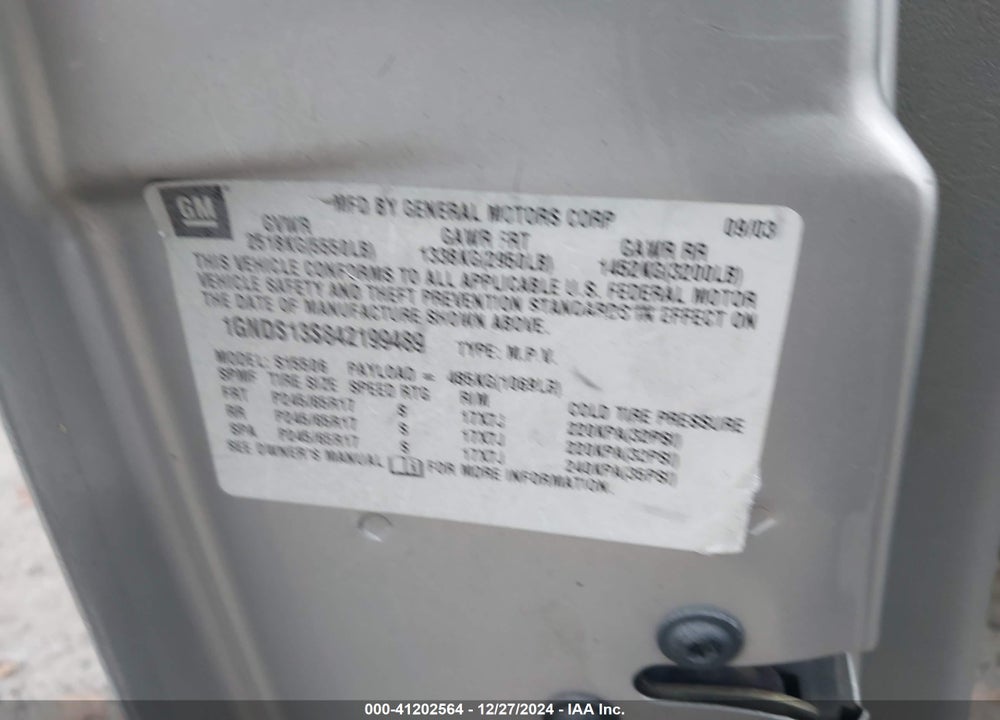 2004 CHEVROLET TRAILBLAZER LT VIN: 1GNDS13S842199489