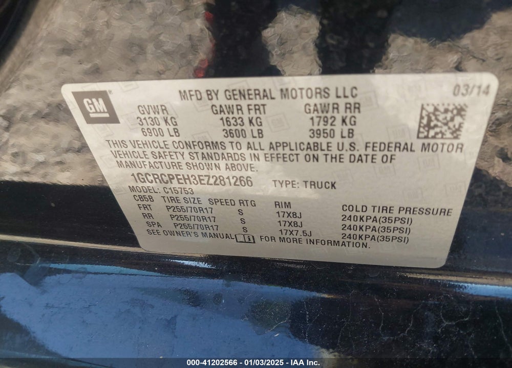2014 CHEVROLET SILVERADO VIN: 1GCRCPEH3EZ281266