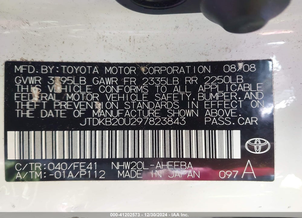 2009 TOYOTA PRIUS VIN: JTDKB20U297823843