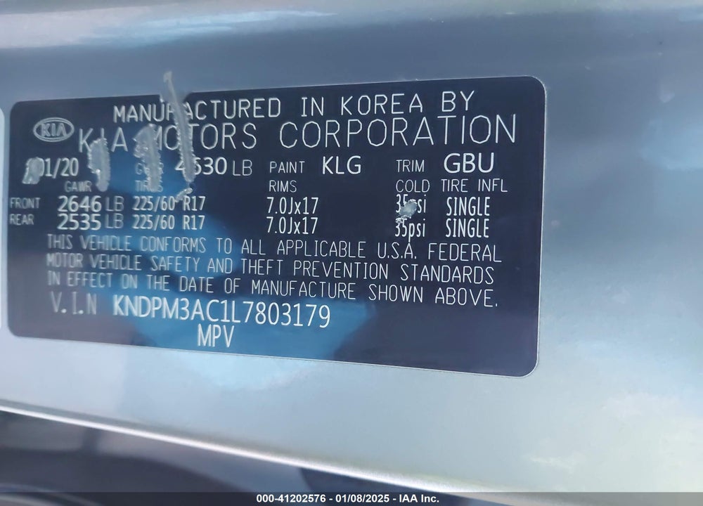 2020 KIA SPORTAGE LX VIN: KNDPM3AC1L7803179