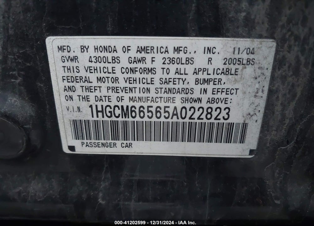 2005 HONDA ACCORD 3.0 EX VIN: 1HGCM66565A022823