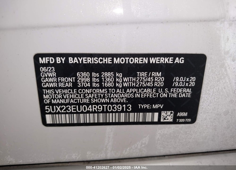 2024 BMW X5 XDRIVE40I VIN: 5UX23EU04R9T03913