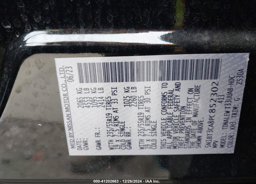 2023 NISSAN ROGUE SL FWD VIN: 5N1BT3CA8PC852302