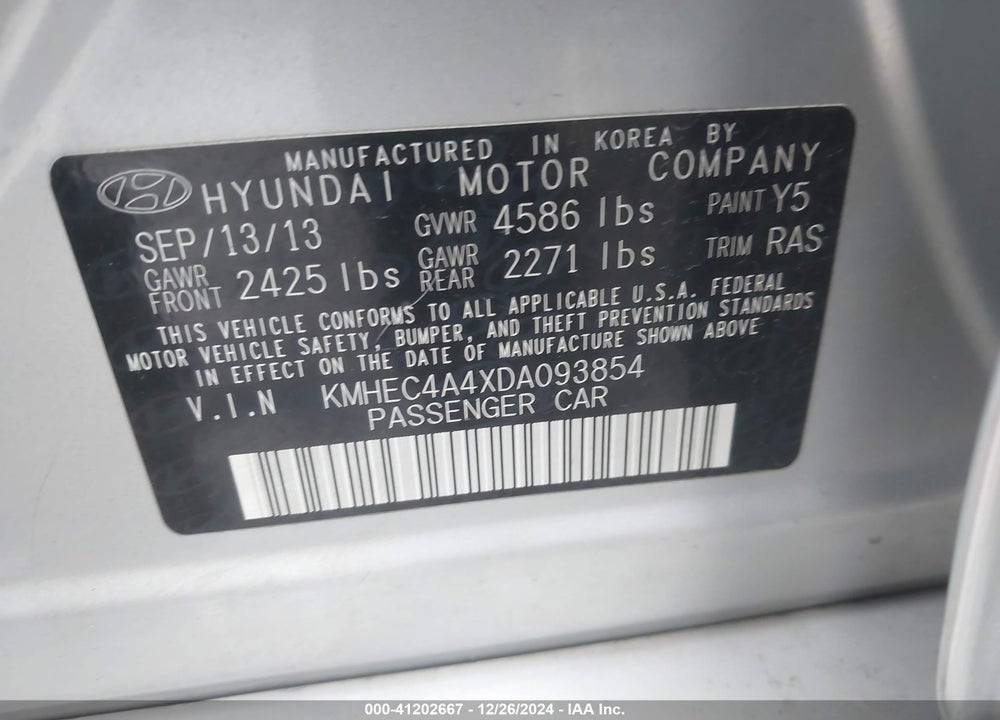 2013 HYUNDAI SONATA HYBRID VIN: KMHEC4A4XDA093854