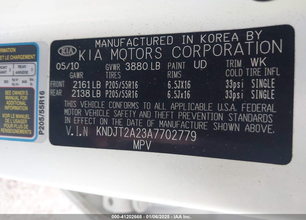2010 KIA SOUL VIN: KNDJT2A23A7702779