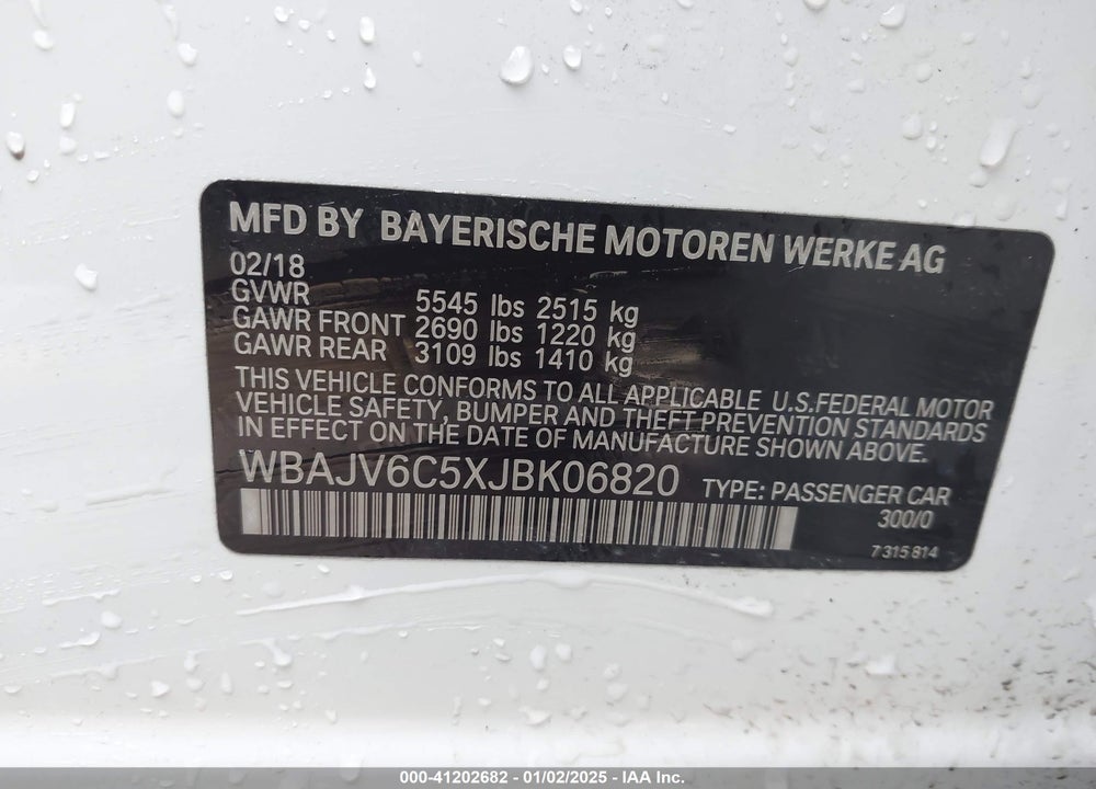 2018 BMW 640I GRAN TURISMO XDRIVE VIN: WBAJV6C5XJBK06820