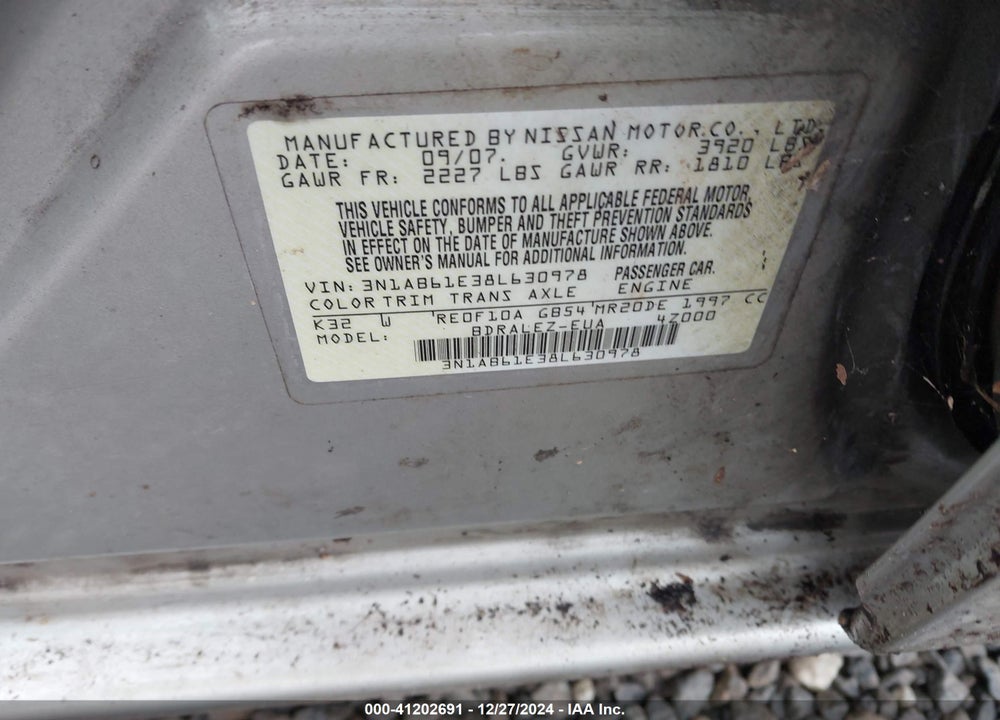2008 NISSAN SENTRA 2.0S VIN: 3N1AB61E38L630978