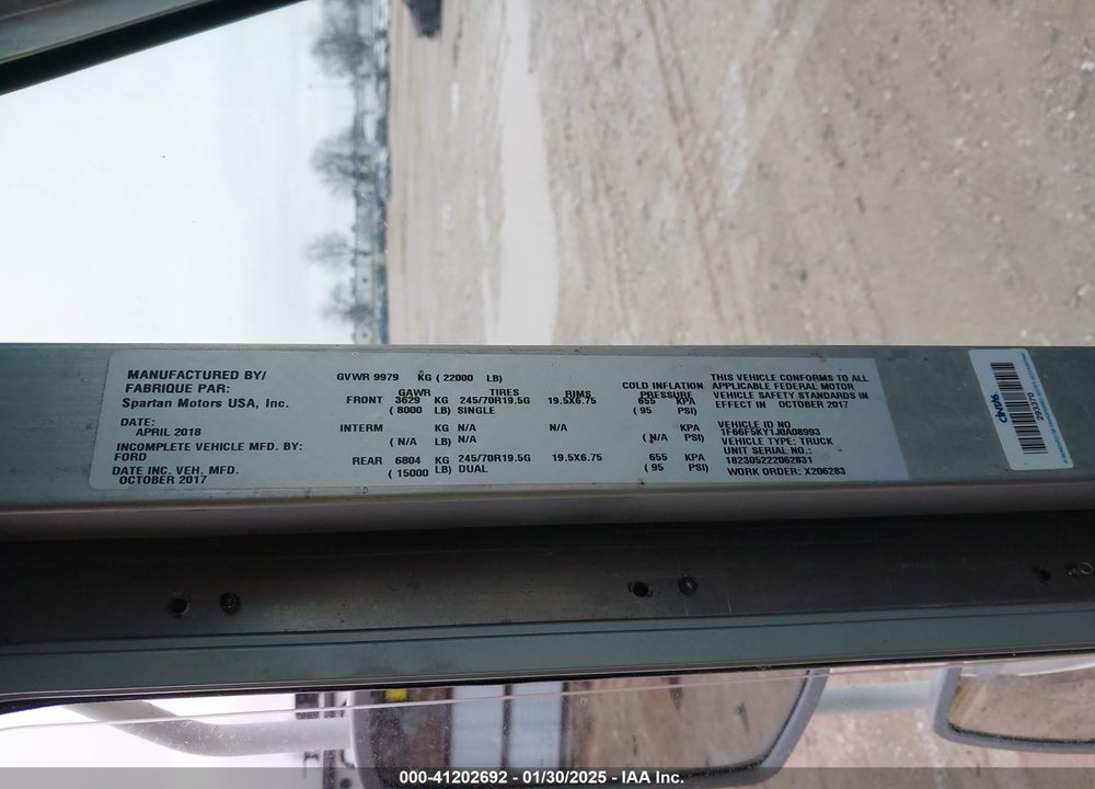 2018 FORD F-59 COMMERCIAL STRIPPED VIN: 1F66F5KY1J0A08993