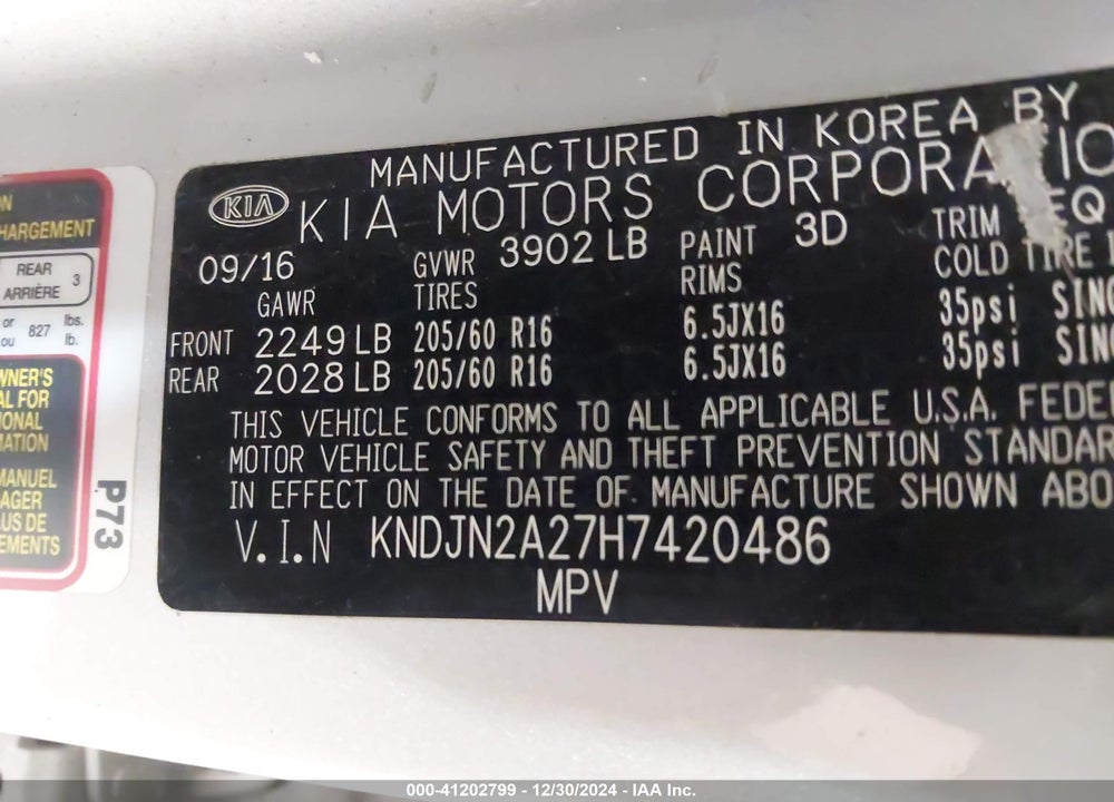 2017 KIA SOUL VIN: KNDJN2A27H7420486