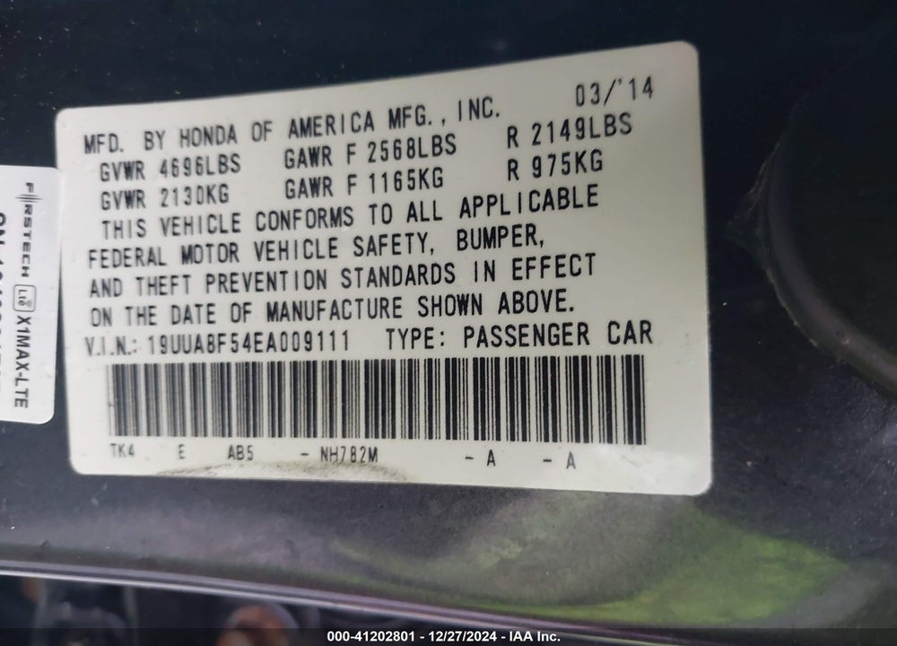 2014 ACURA TL VIN: 19UUA8F54EA009111
