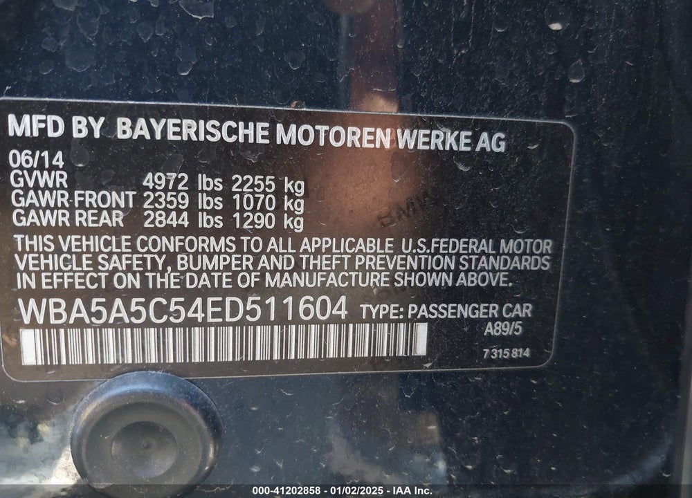 2014 BMW 528I VIN: WBA5A5C54ED511604