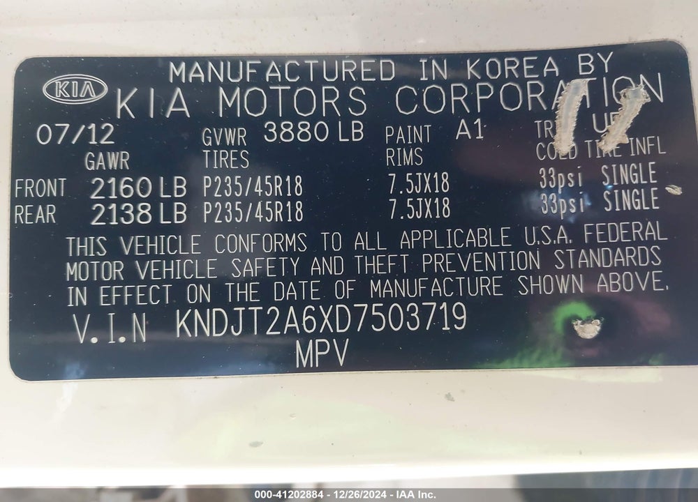 2013 KIA SOUL VIN: KNDJT2A6XD7503719