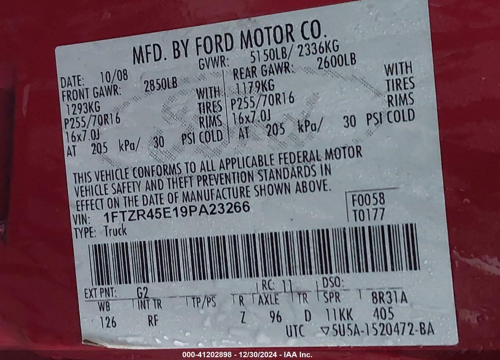 2009 FORD RANGER FX4 OFF-ROAD/SPORT/XLT VIN: 1FTZR45E19PA23266